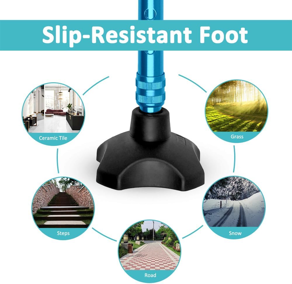 MobiliAid Luxury Foldable Walking Stick with genuine Wooden Handle (Blue)