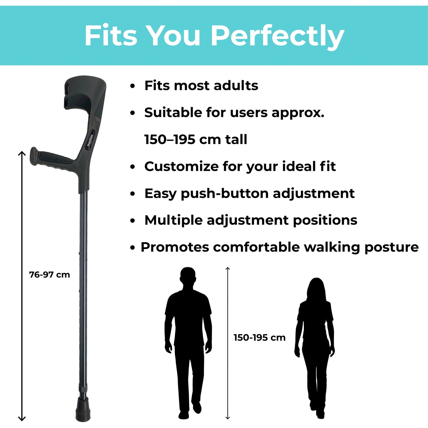MobiliAid Forearm Crutches for Adults (Pair)