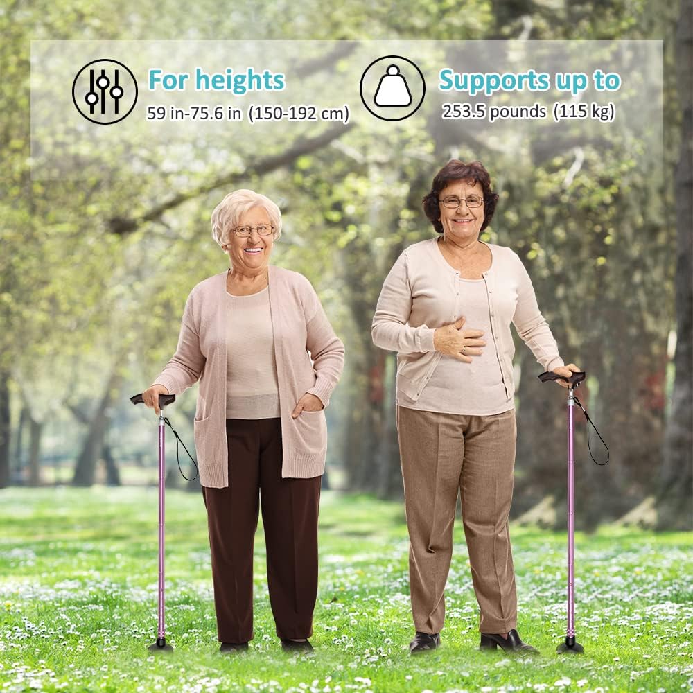 MobiliAid Luxury Foldable Walking Stick with genuine Wooden Handle (Pink)