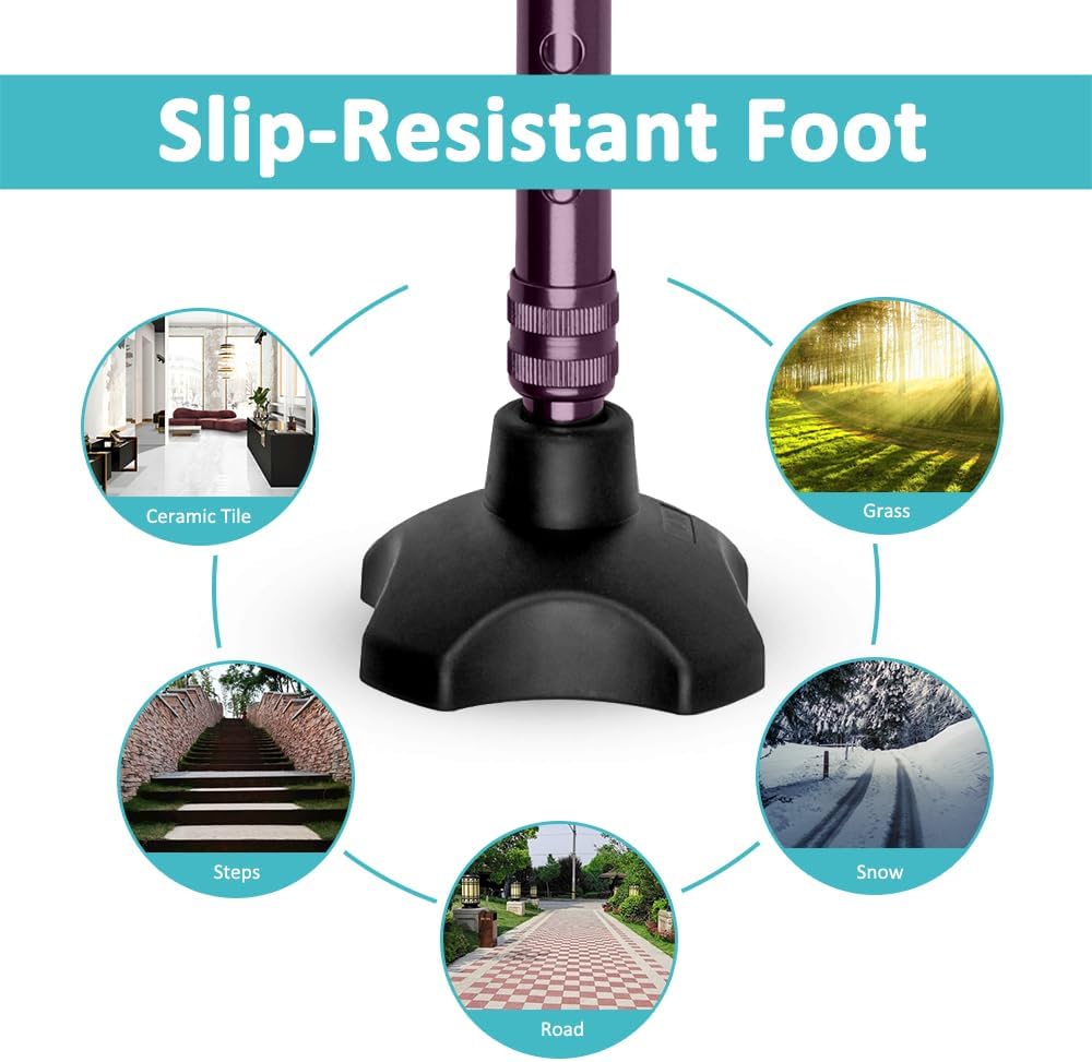 MobiliAid Luxury Foldable Walking Stick with genuine Wooden Handle (Aubergine)