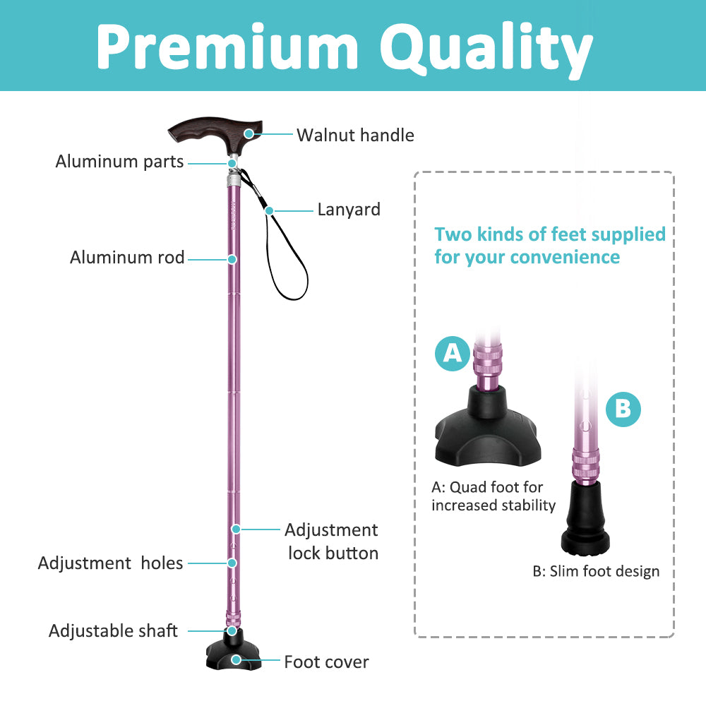 MobiliAid Luxury Foldable Walking Stick with genuine Wooden Handle (Pink)