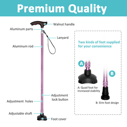MobiliAid Luxury Foldable Walking Stick with genuine Wooden Handle (Pink)