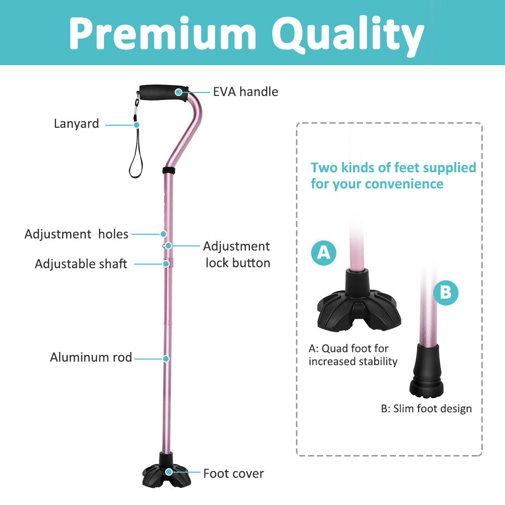 MobiliAid Ergonomic Offset Walking Stick – Pink