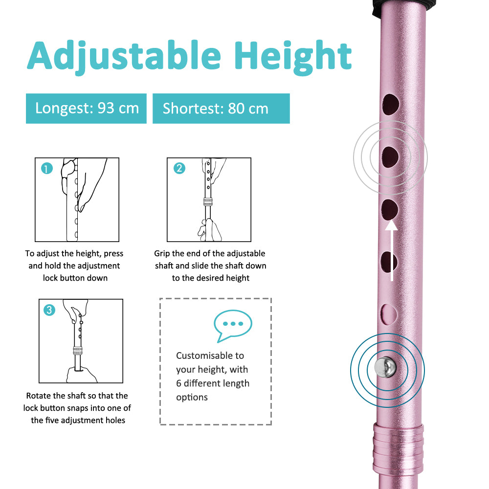 MobiliAid Ergonomic Offset Walking Stick – Pink