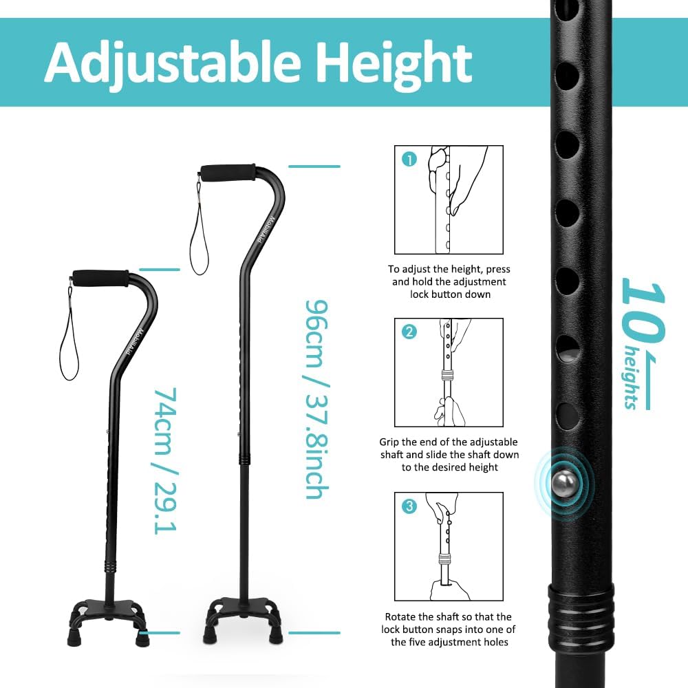 Quad Foot Walking Stick - Black