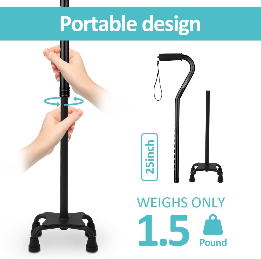 Quad Foot Walking Stick - Black