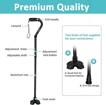 MobiliAid Ergonomic Offset Walking Stick – Black