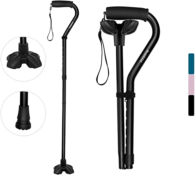 MobiliAid Ergonomic Offset Walking Stick – Black