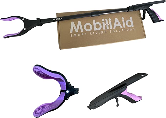 MobiliAid Multipurpose Grabber Reacher Tool with built-in LED Light and Shoe Horn