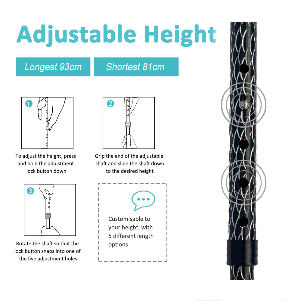 MobiliAid Luxury Foldable Walking Stick with genuine Wooden Handle (Engraved Black)