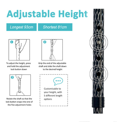 MobiliAid Luxury Foldable Walking Stick with genuine Wooden Handle (Engraved Black)