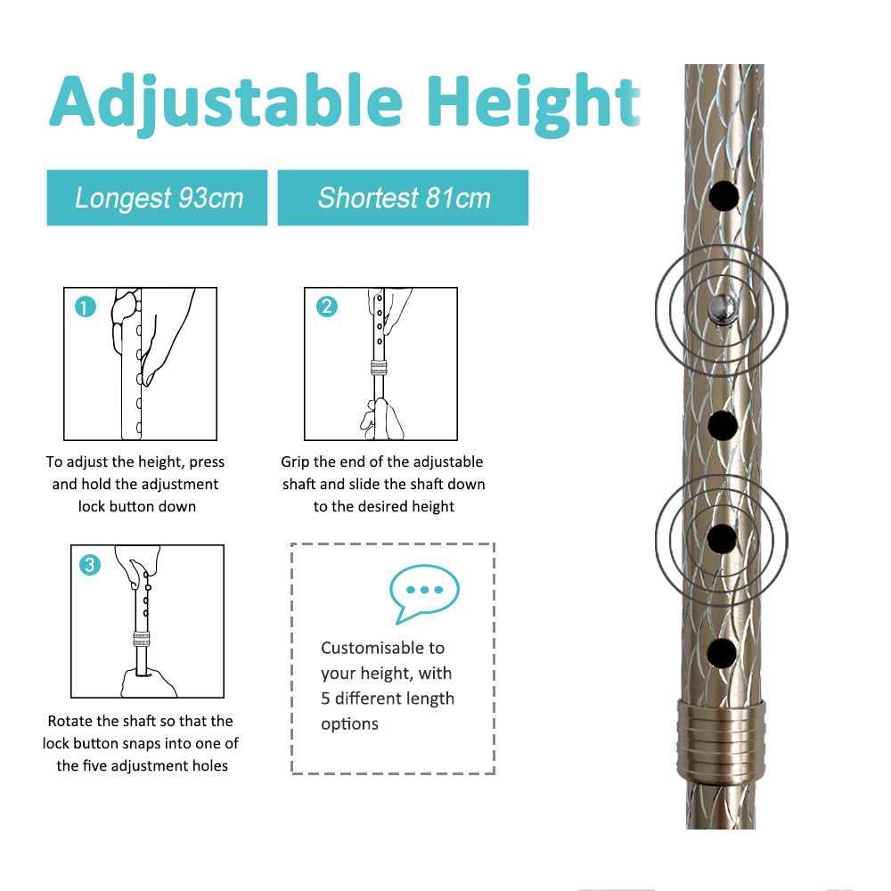 MobiliAid Luxury Foldable Walking Stick with genuine Wooden Handle (Engraved Gold)