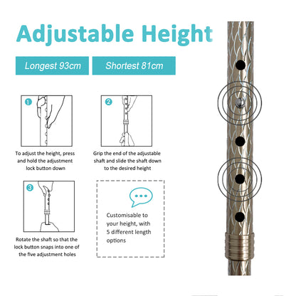 MobiliAid Luxury Foldable Walking Stick with genuine Wooden Handle (Engraved Gold)