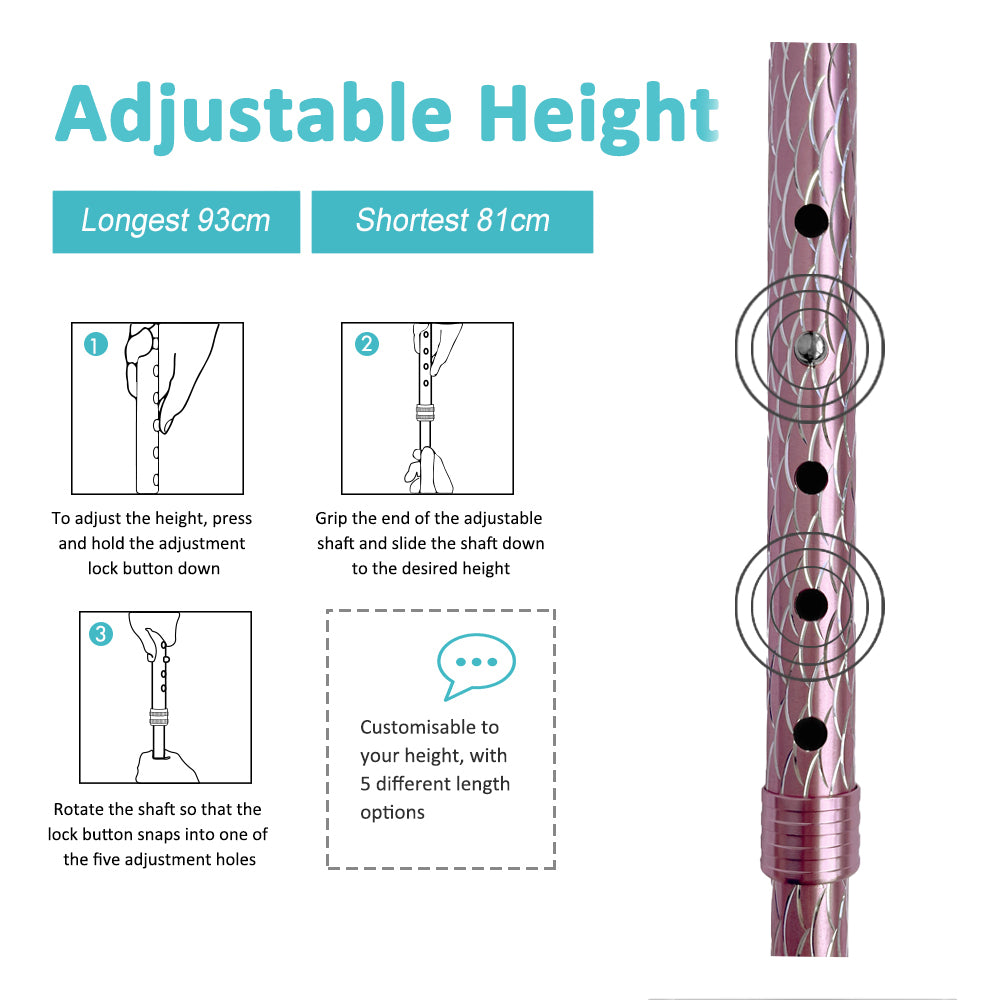 MobiliAid Luxury Foldable Walking Stick with genuine Wooden Handle (Engraved Pink)