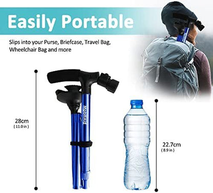 MobiliAid Smart Foldable Walking Stick with LED Light (Blue)