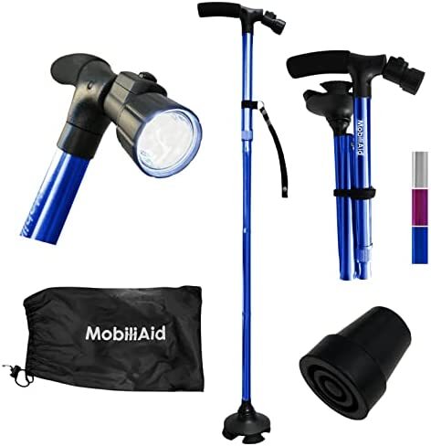 MobiliAid Smart Foldable Walking Stick with LED Light (Blue)