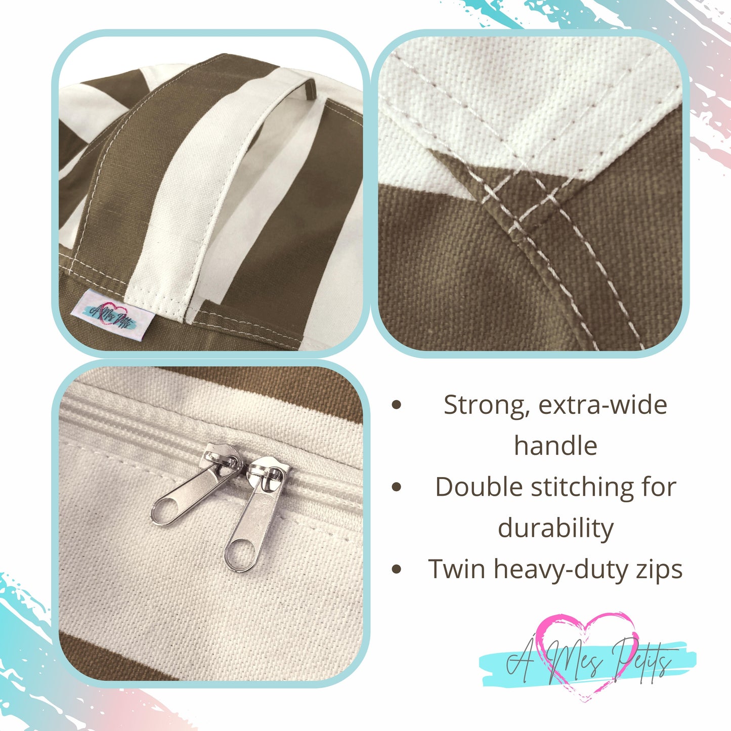 Sensory Bean Bag - Taupe Striped, Round