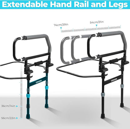 Heavy Duty Bed Rail with Foldable Support Handle and Adjustable Legs