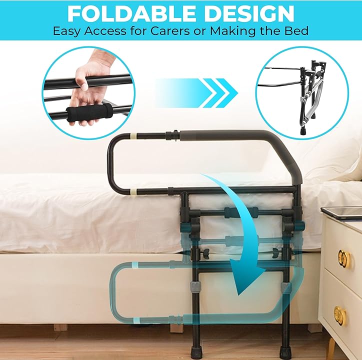 Heavy Duty Bed Rail with Foldable Support Handle and Adjustable Legs