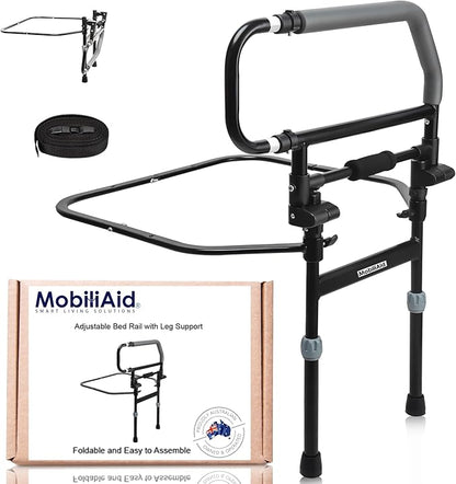 Heavy Duty Bed Rail with Foldable Support Handle and Adjustable Legs