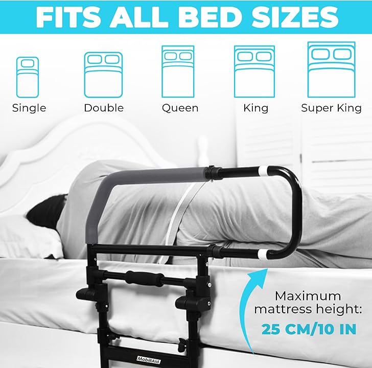 Heavy Duty Bed Rail with Foldable Support Handle and Adjustable Legs