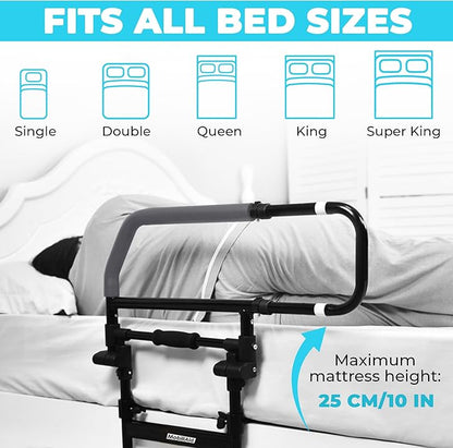 Heavy Duty Bed Rail with Foldable Support Handle and Adjustable Legs