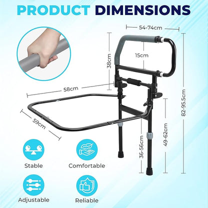 Heavy Duty Bed Rail with Foldable Support Handle and Adjustable Legs