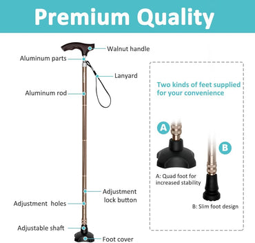 MobiliAid Luxury Foldable Walking Stick with genuine Wooden Handle (Bronze)