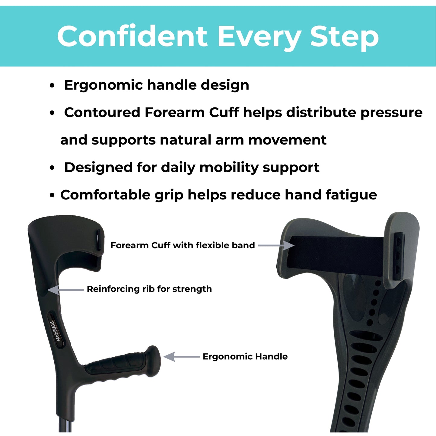 MobiliAid Forearm Crutches for Adults (Pair)