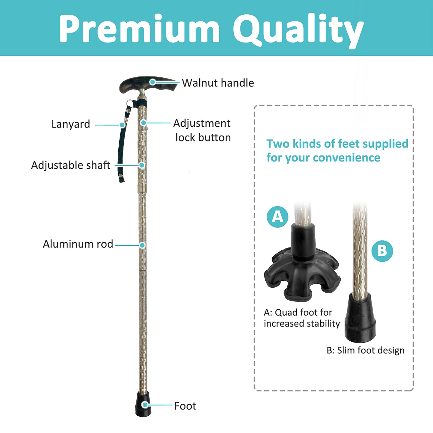 MobiliAid Luxury Foldable Walking Stick with genuine Wooden Handle (Engraved Gold)