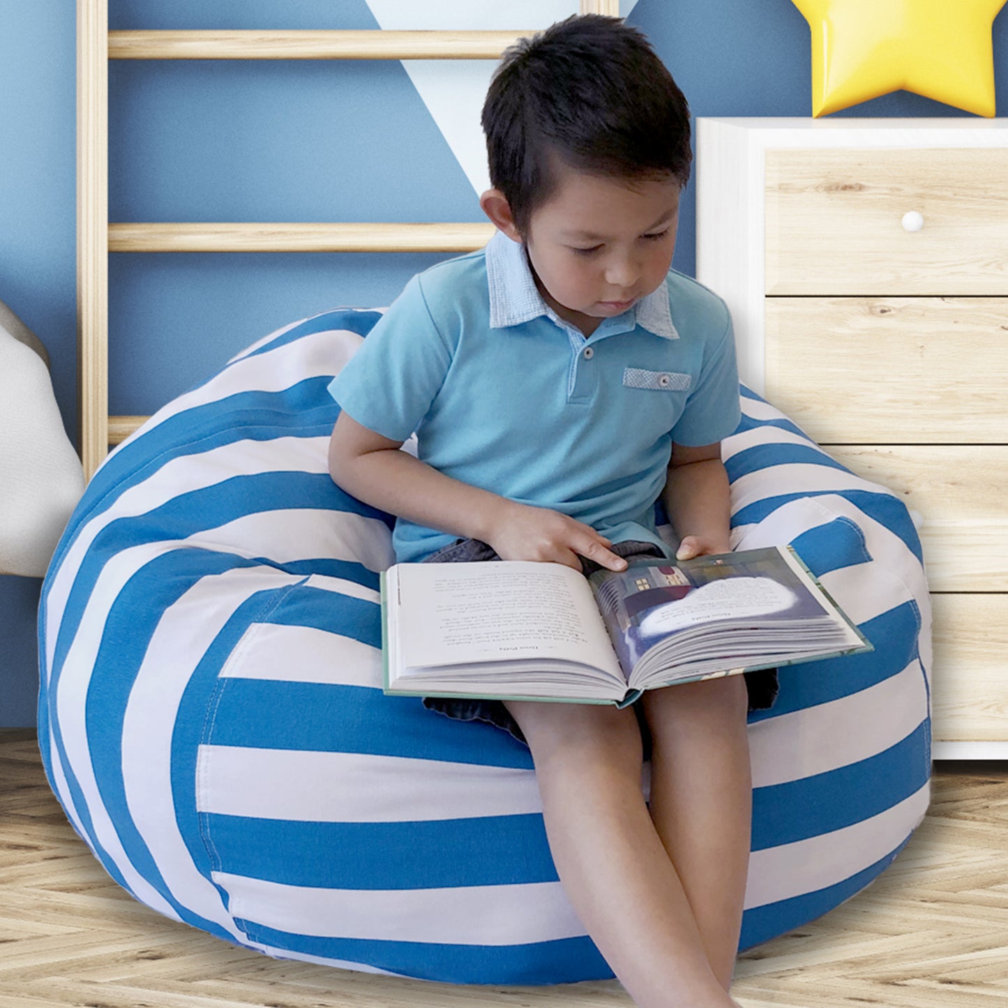 Sensory Bean Bag - Blue Striped, Round