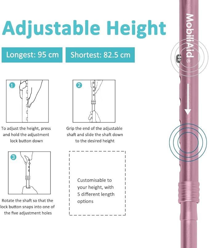 MobiliAid Elegant Foldable Walking Stick with LED Light (Pink)