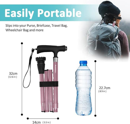 MobiliAid Elegant Foldable Walking Stick with LED Light (Pink)