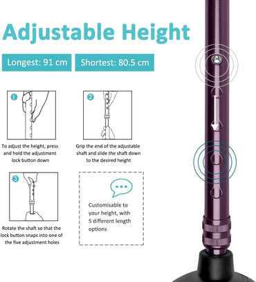 MobiliAid Luxury Foldable Walking Stick with genuine Wooden Handle (Aubergine)