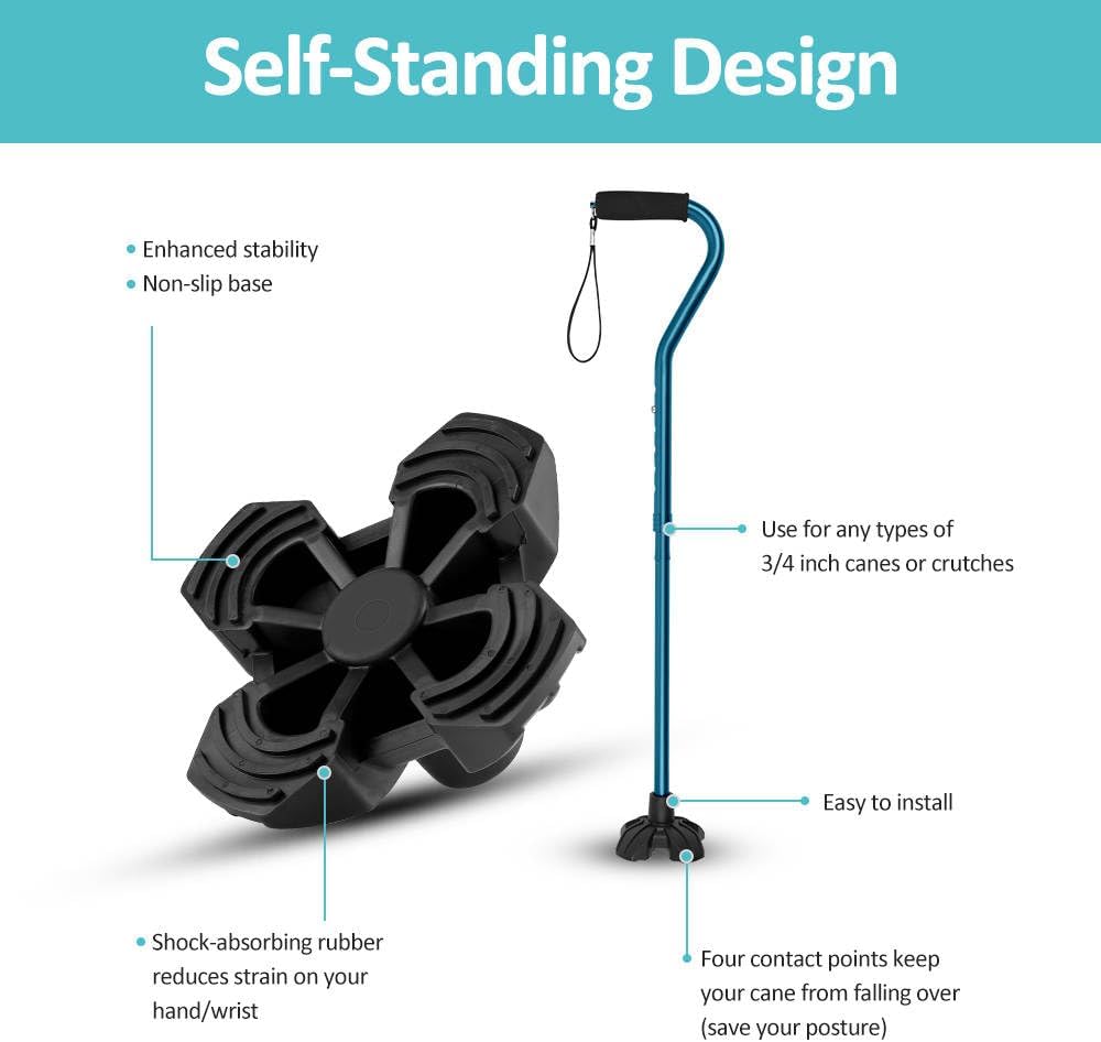 Walking Stick Replacement Quad Foot, for any 3/4 inch cane or crutch.