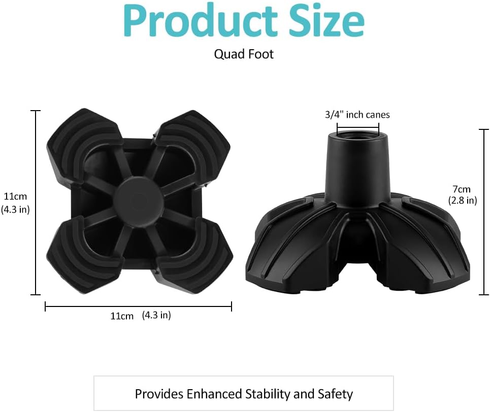 Walking Stick Replacement Quad Foot, for any 3/4 inch cane or crutch.