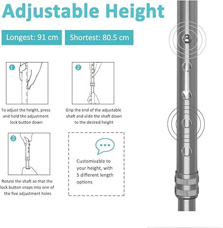 MobiliAid Smart Foldable Walking Stick with LED Light (Silver)