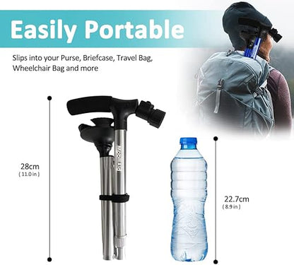 MobiliAid Smart Foldable Walking Stick with LED Light (Silver)